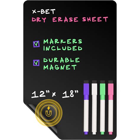 X-bet MAGNET Black Magnetic Dry Erase Board for Fridge 12 x 8 Inch ...