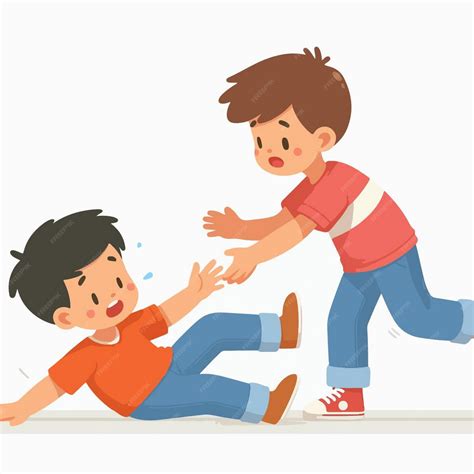 Premium Vector | Vector of little boy helping his friend who fell to ...