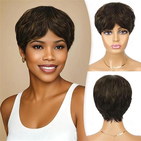 Pixie Cut Wig Synthetic Wig for Black Women with Bangs Natural Short ...