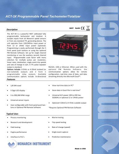 Portable Tachometer: PLT200 Pocket Laser Tach - MONARCH INSTRUMENT ...