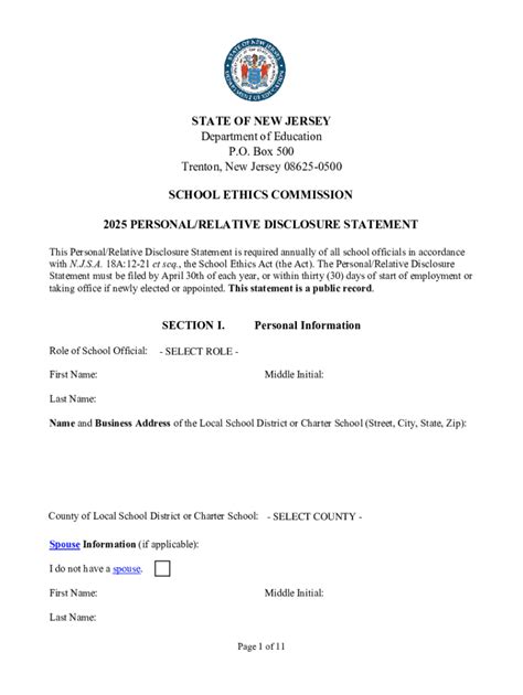 Fillable Online Personal/relative Disclosure Statement for School ...