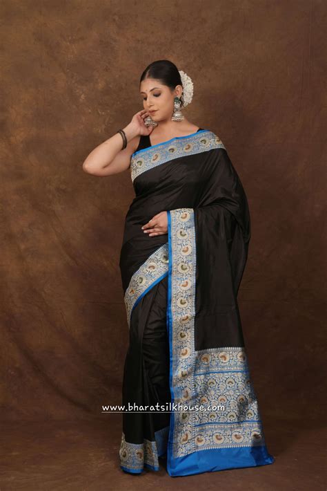 Black Pure Katan Silk Banarasi Saree - Bharat Silk House Pure Kataan Silk
