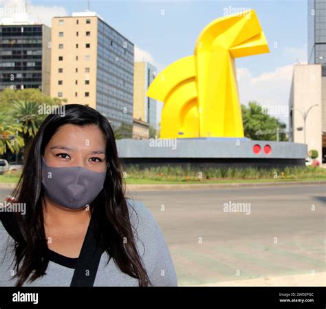 Latin woman with protection mask in mexico city with the new normal and ...