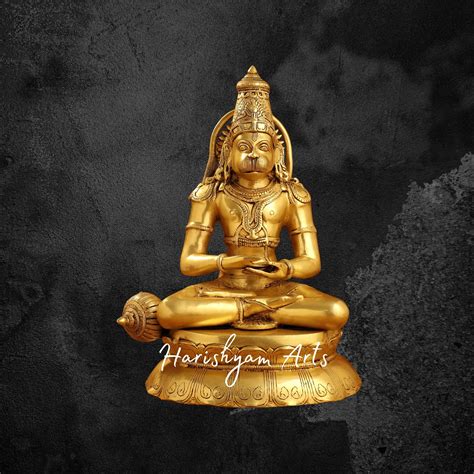 16" Brass Sitting Hanuman Idol with Base Divine Hanuman Ji Murti for H