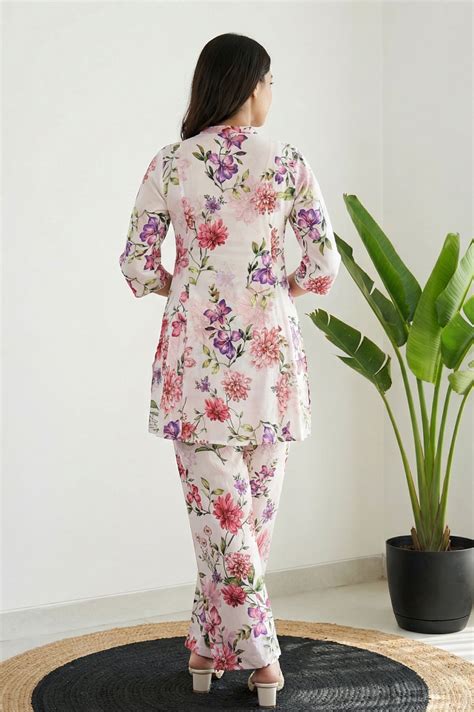 Buy White Floral Printed Cotton Blend A-line Kurta with Palazzo Set ...