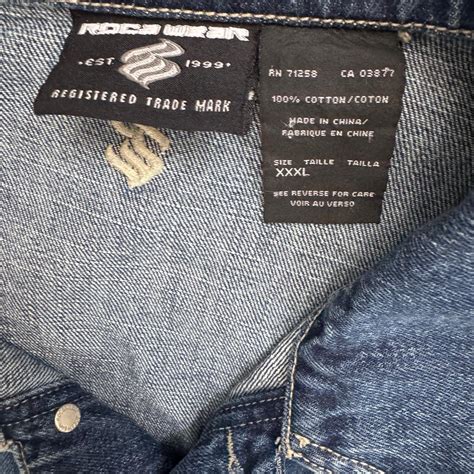 Vintage Rocawear XXXL denim jacket with embroidered... | Depop