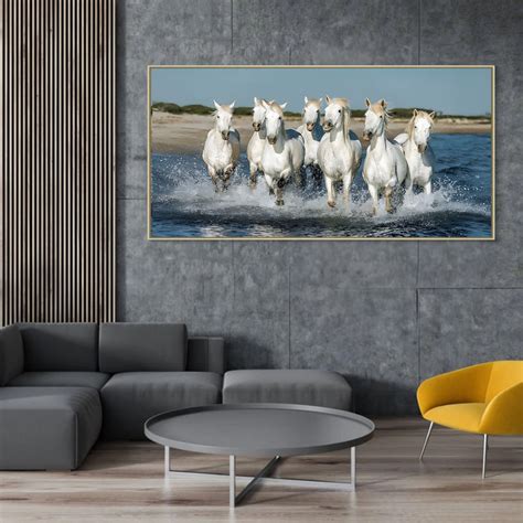 realistic 7 white horses running in water | seven white horses painting