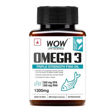 Buy WOW Omega-3 Fish Oil 1300 mg Triple Strength 550mg EPA 350mg DHA ...