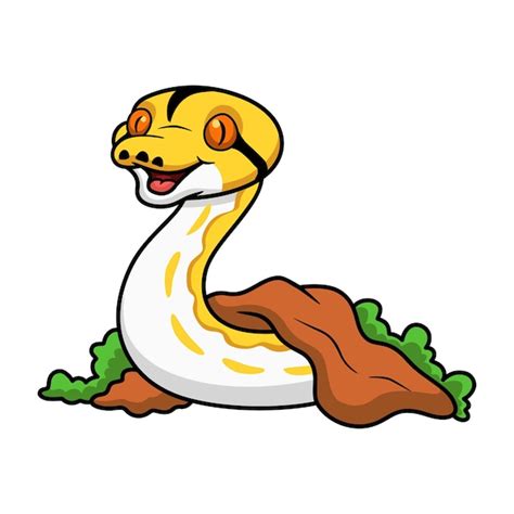 穴から出てくるかわいいアルビノトラアミメニシキヘビの漫画 | プレミアムベクター