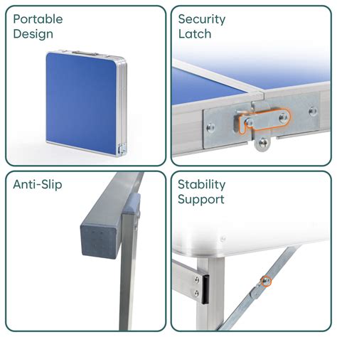 Corvids Height Adjustable Aluminium Folding Table with 4 Oxford Mat Ch
