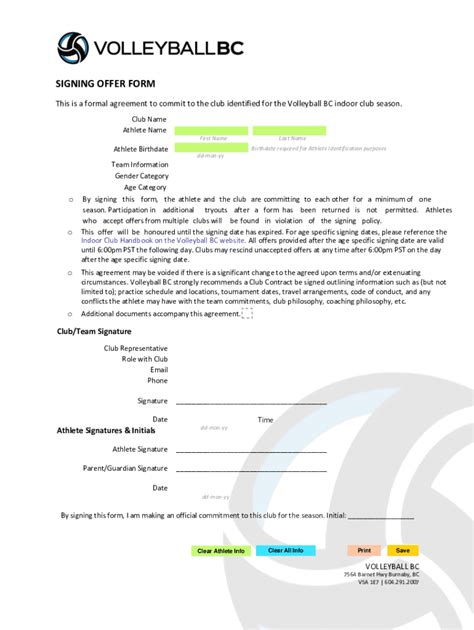 Fillable Online This is a formal agreement to commit to the club ...