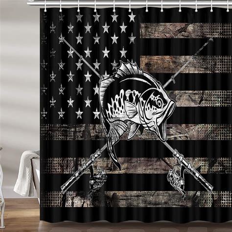 Amazon.com: Country American Flag Fishing Shower Curtain Set, Rustic ...