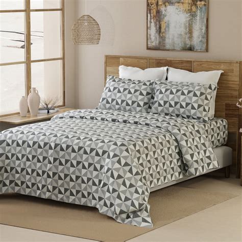 Buy LAYERS Emaline Cotton 144TC Geometric Print 3Pcs Queen Bedsheet Set ...
