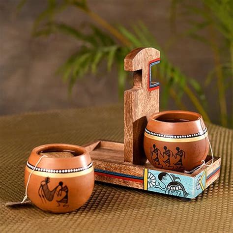 Get Handmade Mughal Design Ceramic Tea Cups & Kettle Set with Tray at ...