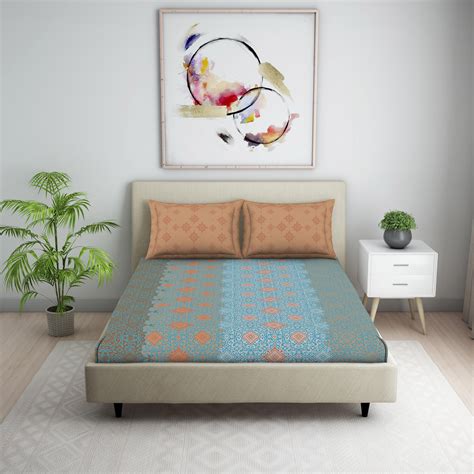 Buy WELSPUN Seasons Best Cotton 104TC Printed 3Pcs Queen Bedsheet Set ...