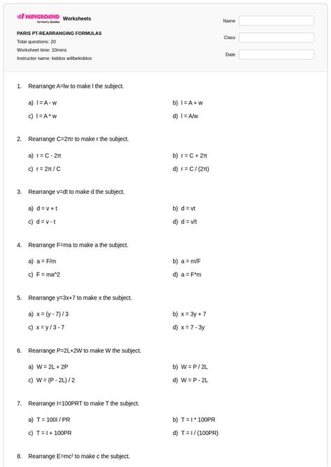 50+ Rearranging Formulas worksheets for Class 7 on Wayground | Free ...