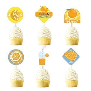 Festiko® Set of 6 Pcs Orange Theme Happy Birthday Cupcake Topper, Cake ...