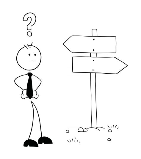 Stickman Businessman Character In Front of the Road Sign and Thinking ...
