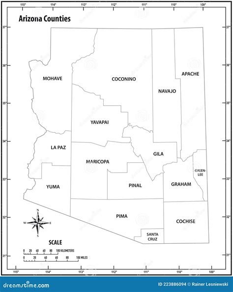 Arizona State Outline Administrative and Political Vector Map in Black ...