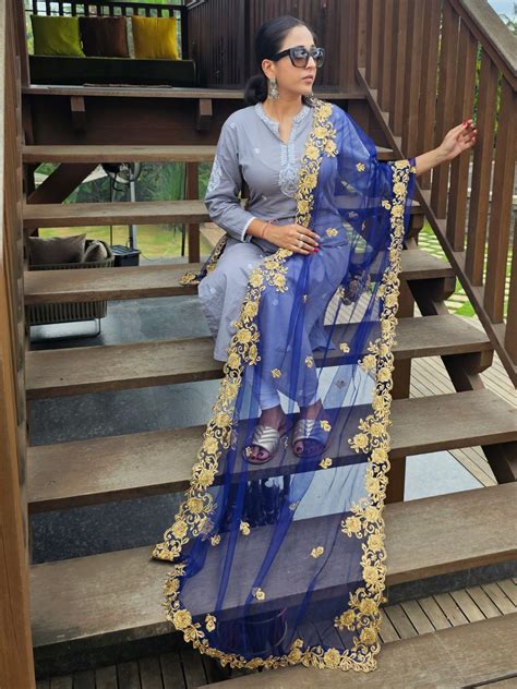 Navy Blue Embroidered Net Dupatta with Cutwork – Dupatta Bazaar