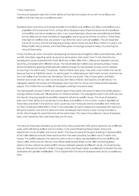 English Advanced AT2 - Thesis Statement: The value of dystopian texts ...