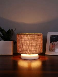Devansh Beige Jute Table Lamp With White Wood Base Table Lamp Price in ...