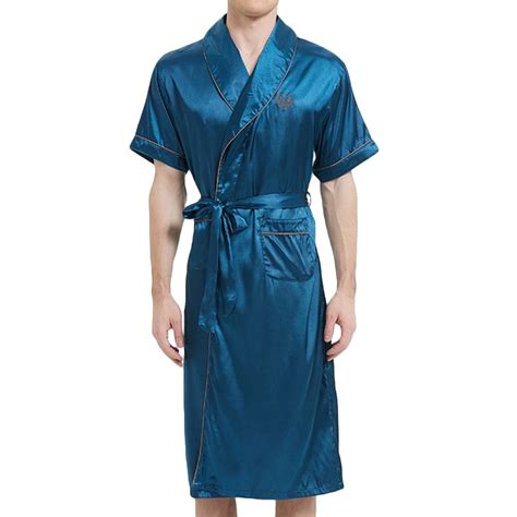 cllios Big and Tall Mens Silk Robes Knee Length Short Sleeve Spa ...
