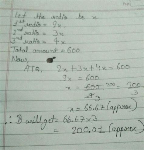 The amount of 600 is to be distributed among a, b and c in the ratio of ...
