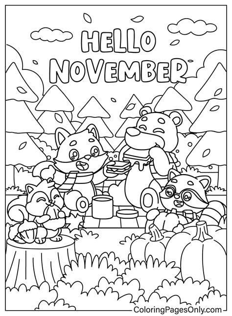 Hello November in 2024 | Thanksgiving coloring pages, Coloring pages, Color activities