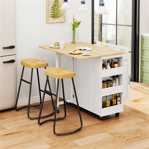 Lark Manor™ Multi-Functional Kitchen Island Cart with Bar Stools ...