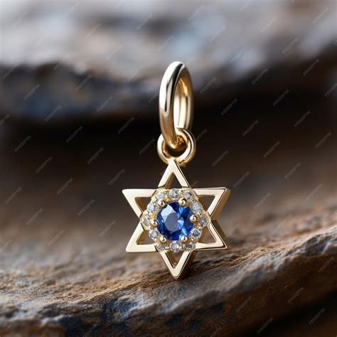 Premium Photo | A gold star of david pendant with a blue sapphire stone ...
