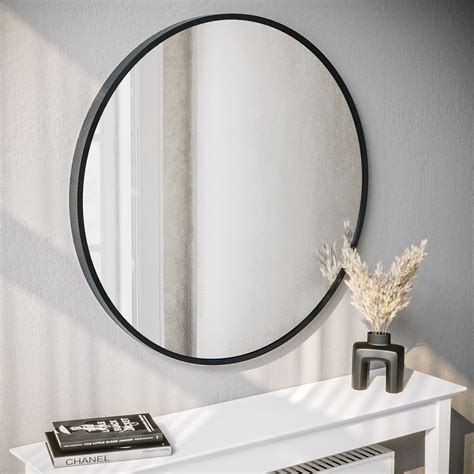 Round Black Wall Mirror - 80cm - Alcor - Furniture123