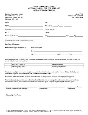 Cleveland Clinic Radiology Image Release Authorization - Fill Out, Sign ...