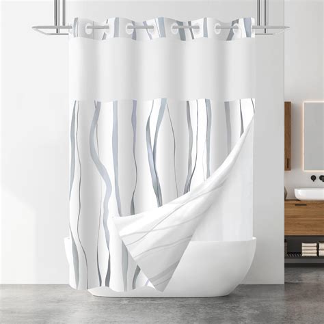 Amazon.com: No Hook Shower Curtain with Snap in Liner - Fabric with ...