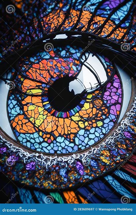 Abstract Eyes Vibrant Stain Glass Artwork with Mesmerizing Patterns, Ai ...