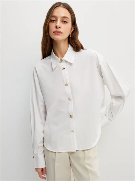 Long Sleeve Button Blouse - White - Pomelo Fashion