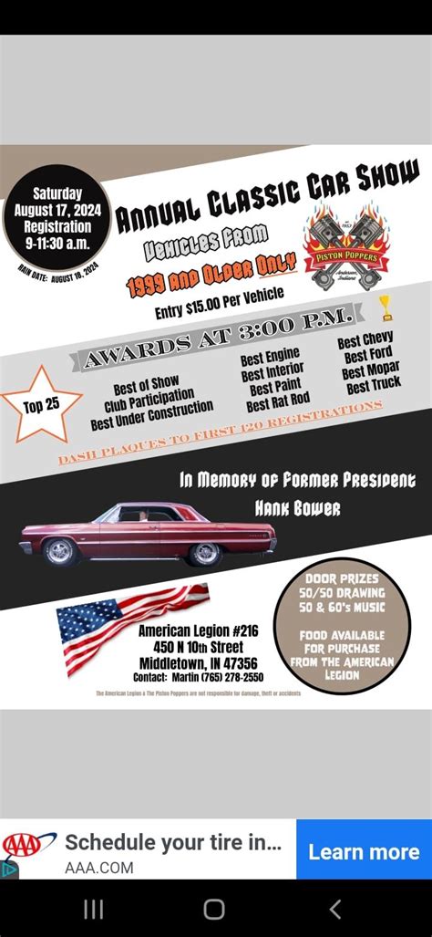 Piston Popper Annual Classic Car Show , American Legion 216, 450 N 10th ...