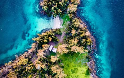 Download wallpaper 1920x1200 island, aerial view, trees, waves, coast ...