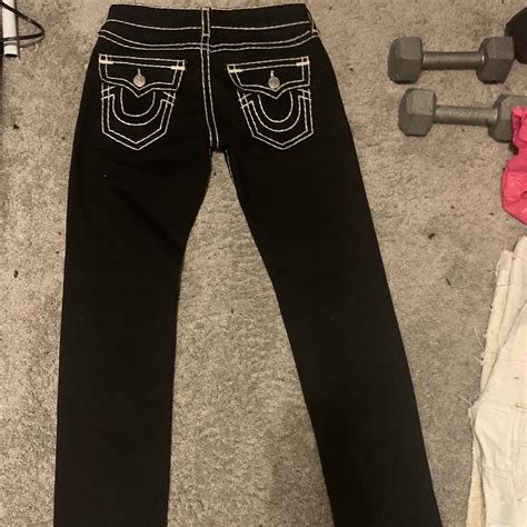true religion jeans Black Contrast stitching... - Depop