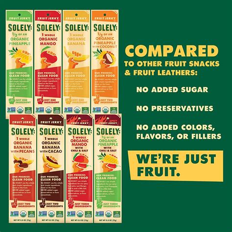 SOLELY Organic Fruit Jerky Variety Pack - 8 Strips | Vegan, Non-GMO, No ...