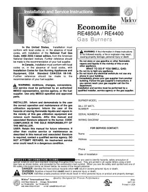 Fillable Online RE4850A/RE4400 Economite Gas Burner Installation and ...