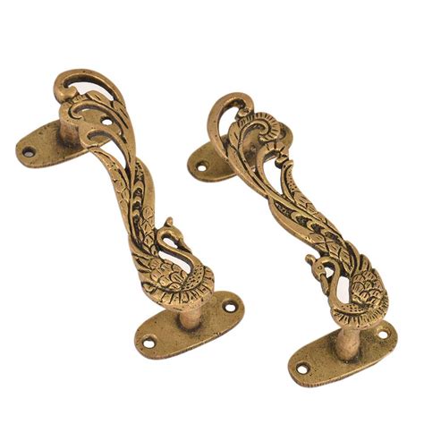 Designer Brass Door Handles Peacock With Long Feathers In Pair