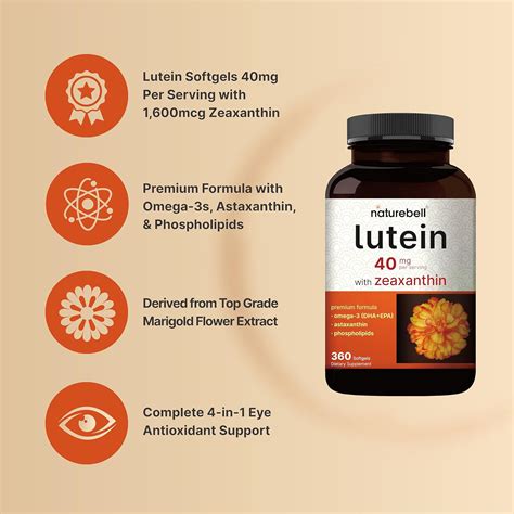 NatureBell Lutein 40mg + Zeaxanthin 1,600mcg, 360 Softgels | India | Ubuy