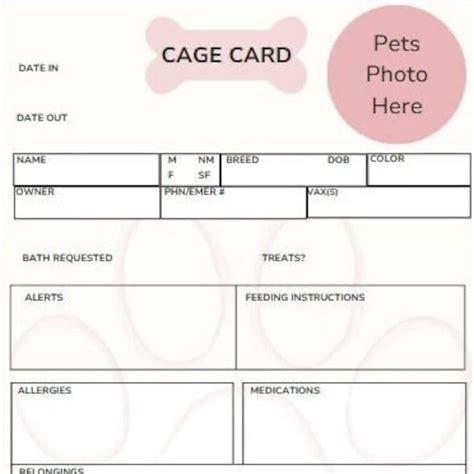 Kennel Card, Cage Card, Pet Care Card, Kennel Card With Photo, Dog ...