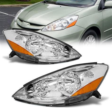 ADCARLIGHTS Headlight Assembly for 2006 2007 2008 2009 2010 Toyota Sienna Chrome Housing with ...