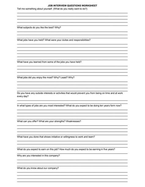 Sample Job Interview Questions Worksheet 的图像结果