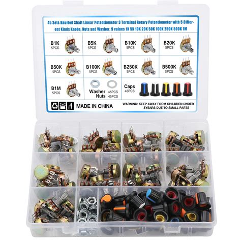 Buy WiMas 45pcs Potentiometers Assortment Kit Knurled Shaft Linear ...