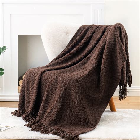 Battilo Knitted Dark Brown Sofa Throw Blanket, Herringbone Design, 50 ...