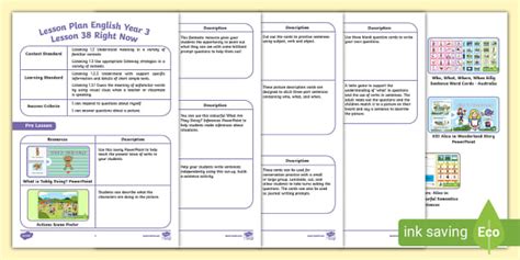 Lesson Plan English Year 3 Lesson 38 Right Now