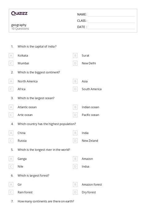 50+ Geography worksheets for 3rd Class on Quizizz | Free & Printable